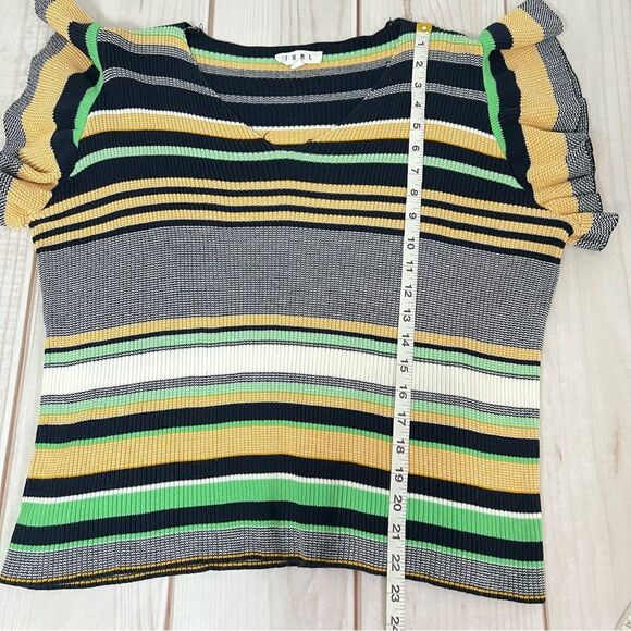 THML Womens Rib Knit Short Sleeve Sweater Size M Yellow and Blue Relaxed Fit - Picture 6 of 10